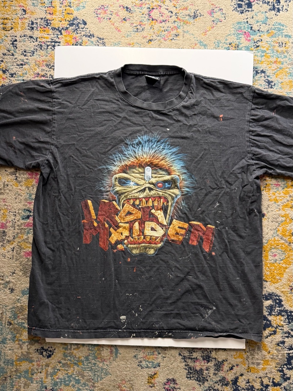 Black Short-Sleeve Graphic Tee with Fierce Monster Skull Print